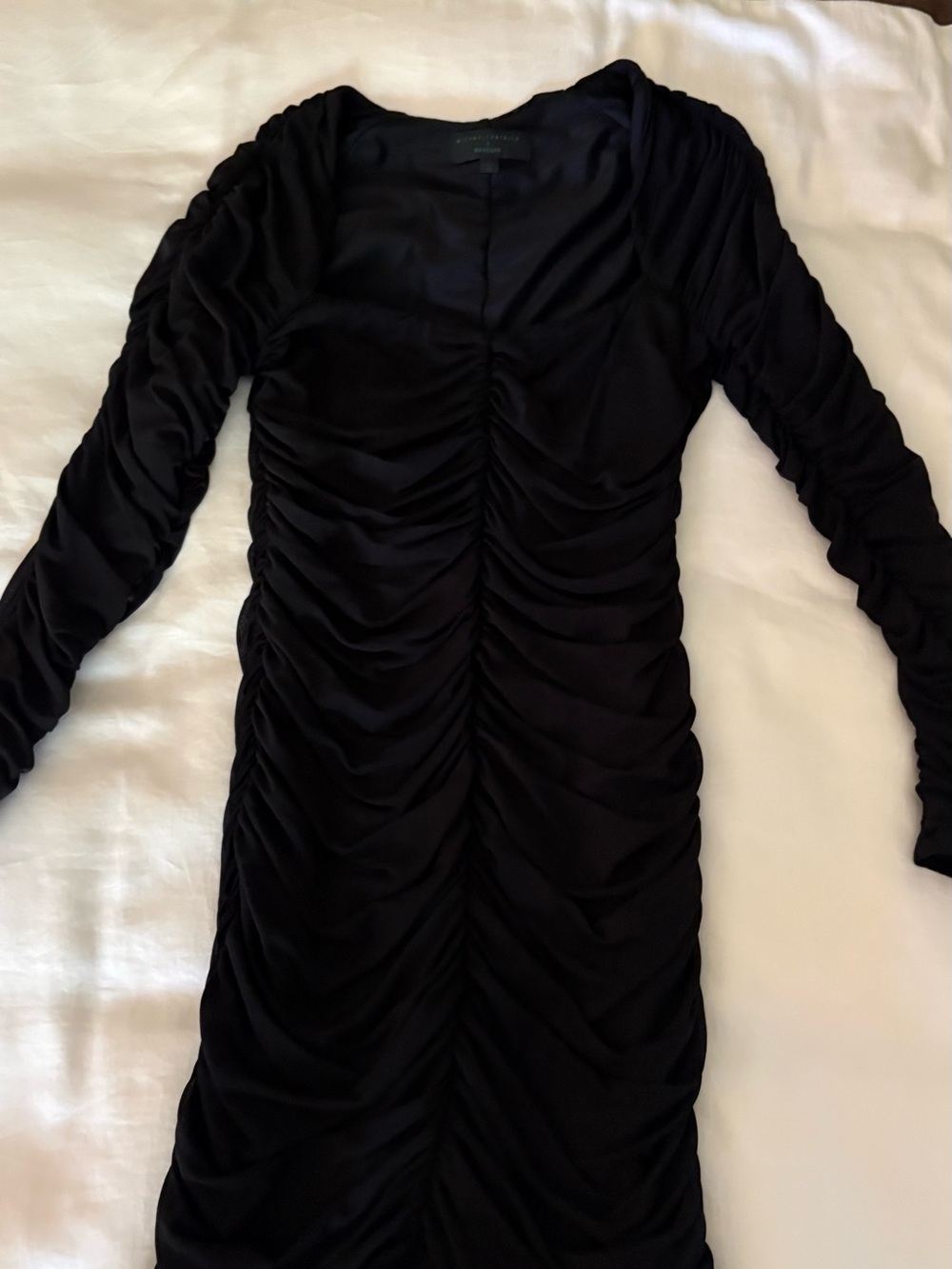 Michael Costello Black Ruched Long Sleeve Dress